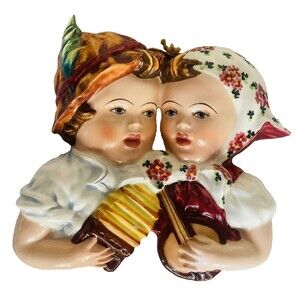 Wall Plague Kids Playing Instruments Ceramic Detailed Hand Painted VTG Italy '60